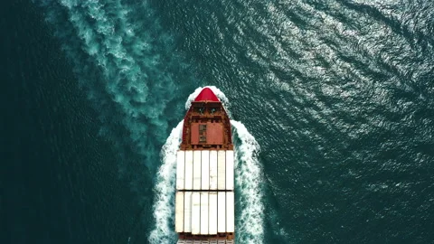 Aerial Freight ship full of containers sailing in sea, marine craft shipping Stock-Footage 218375113
