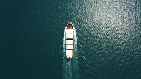 Aerial Freight ship full of containers sailing in sea, marine craft shipping Stock Footage 219286461