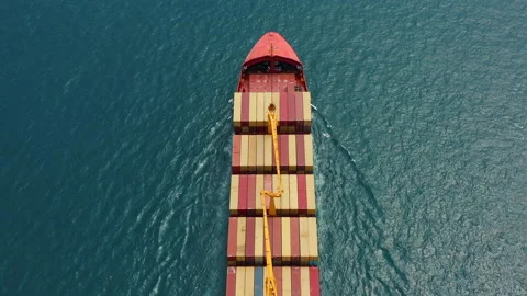 Aerial Freight ship full of containers sailing in sea Huge marine craft shipping Stock Footage 219499563