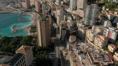 Aerial: French Riviera, Monaco city skyline in summer on Mediterranean Sea Stock Footage