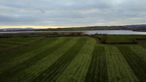 Aerial of freshly cut fields in Welsh countryside Stock Footage 82867847