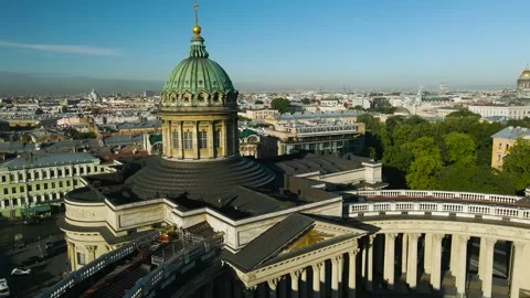 Aerial front, around view of the centre enter dome and colonnade of the Kazan Ca Stock-Footage 207317126