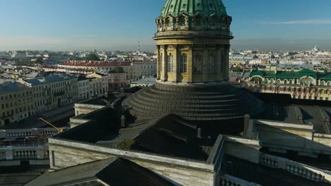 Aerial front, down view of the centre enter dome and colonnade of the Kazan Cath Stock Footage 207319124