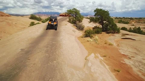 Aerial Front View 4x4 Driving Down Rocky Trail Moab, Utah Stock Footage 149695385
