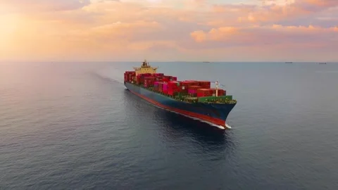 Aerial front view of a big cargo container carrier ship Stock Footage 301089614
