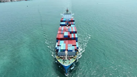 Aerial in front view of cargo ship carrying container and running for export Stock-Footage 171687461