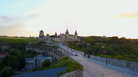 Aerial front view of Castle. Flight over beautiful castle Stock Footage 86866502