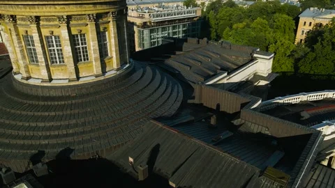 Aerial front, up view of the centre enter dome and colonnade of the Kazan Cathed Stock Footage 207317212