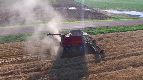 Aerial - Front View of Combine Stock Footage 65317551