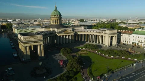 Aerial front view of the Kazan Cathedral in the historical and at the same time Stock Footage 207316016