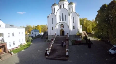 Aerial front view of Orthodox church Stock Footage