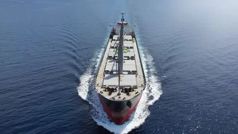 Aerial front view tracking of a bulk carrier cargo vessel Stock Footage 263235302