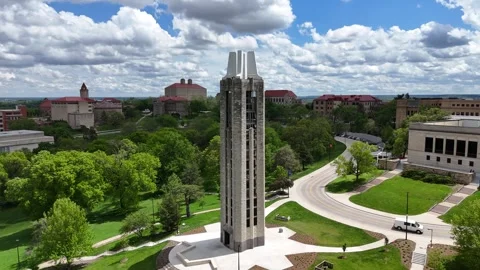 Aerial Full Orbit Around the KU Memorial Campanile in Spring Video stock 337970209