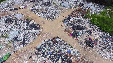 Aerial: Garbage dump. Reduce Reuse Recycle. HD Slowmotion. Thailand Video stock 75154306
