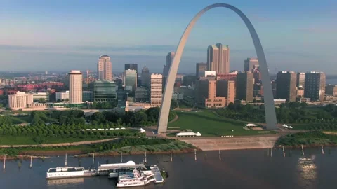 OverflightStock™  Night View of Busch Stadium and Gateway Arch St Louis  Missouri Aerial Stock Footage