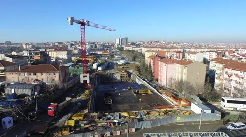 Aerial General to Close View of a Subway Station Construction Stock Footage 60765610