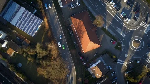 Aerial German Smalltown Intersection Stock Footage 103587549