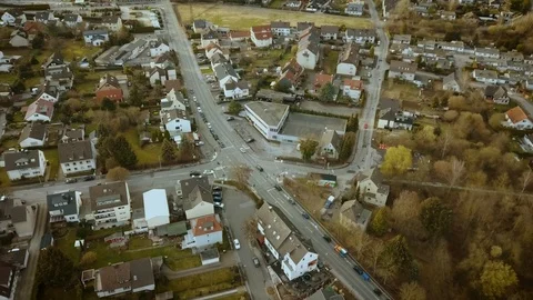 Aerial German Town Intersection Stock Footage 104116090