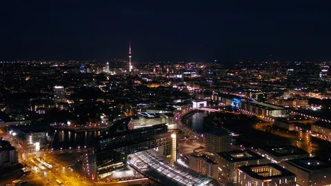 Aerial Germany Berlin June 2018 Night 30mm 4K Inspire 2 Prores Stock Footage