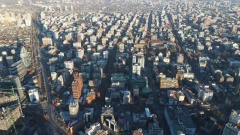 Aerial going backwards over high rise district Santiago Chile-4K Vidéo 133196267