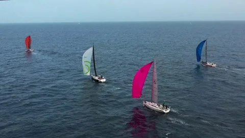 Aerial // going round 360 around the yacht Stock Footage