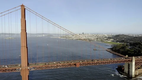 Aerial of Golden Gate Bridge panning at golden hour, 4K Stock Footage 106954067