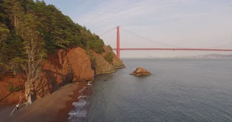 Aerial Golden Gate Kirby Cove Beach Stock Footage