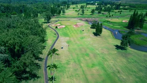 Aerial: Golf Course Turtle Bay Resort North Shore Oahu Hawaii. 스톡 동영상 81147907