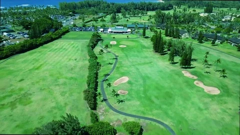 Aerial: Golf Course Turtle Bay Resort North Shore Oahu Hawaii. 스톡 동영상 81147939