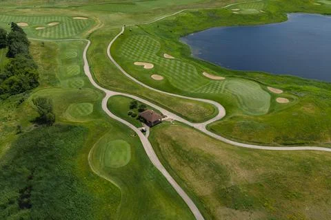 Aerial Golf Course View Over Illinois Landscape Stock Photos