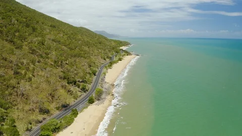 Aerial, gorgeous view on empty Ellis Beach in Cairns, Queensland, Australia Stock Footage 112982127
