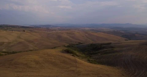Aerial, gorgeous view on plowed fields landscape in Tuscany Stock-Footage 104190299