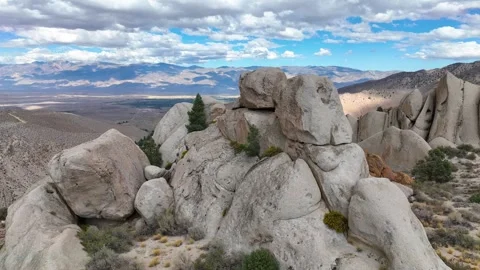 Aerial Granite Rock Formations Bishop California High Desert Flyover Stock Footage 339818085