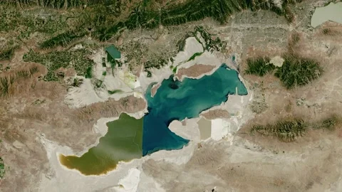 Aerial of the Great Salt Lake, Utah in July, 2022 Exclusive Stock Footage 204091053