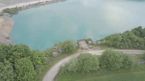 Aerial Great View Stone Pit Blue Sea Stock Footage 110713740