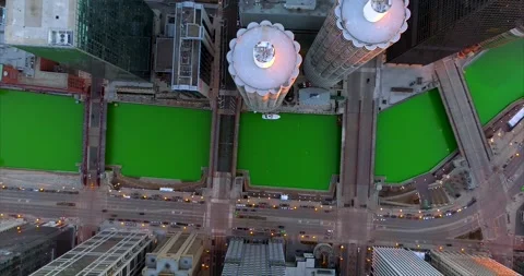 Aerial Green River St Patricks Day Chicago Illinois Skyline Urban Stock-Footage 307126830