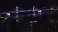 Aerial of Gwangan Suspension Bridge At Night Colored Lights 02 HD HD Footage