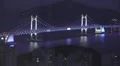 Aerial of Gwangan Suspension Bridge At Night Colored Lights HD HD Footage