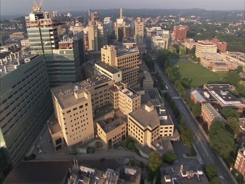 Aerial of Harvard Medical School and surroundings Stock Footage