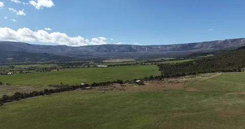 Aerial of hay fields below the Grand Mesa Colorado green fields and blue sky 库存影片 334343968