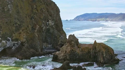 Aerial Of Haystack Rock At Cannon Beach At The Oregon Coast Stock-Footage 155775849