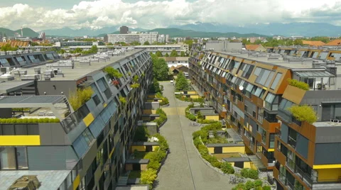 Aerial HD: Passing the Rooftops of Residential District Vídeos de archivo 44987753