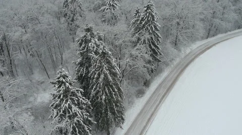 Aerial HD: Winter forest road Vidéo 44982143