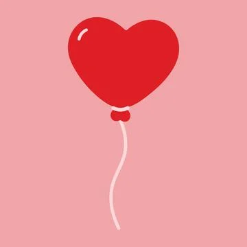 Aerial Heart shaped balloon on string in trendy red on pale pink background Stock Illustration