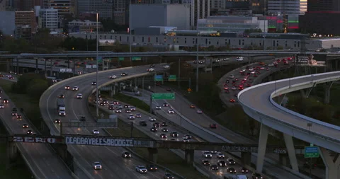 Aerial – Heavy Rush Hour Traffic I-45 North Houston Stock Footage 304768041