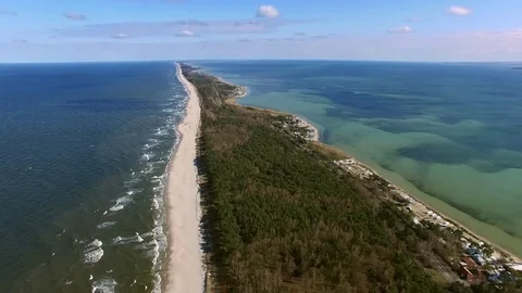 Aerial of Hel Peninsula in Poland Sandy Beaches Stock Footage