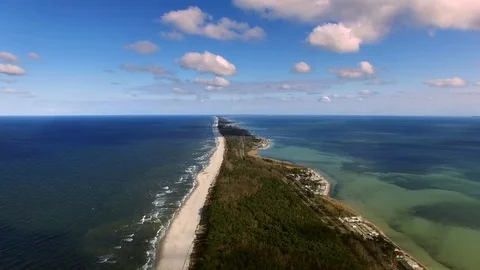 Aerial of Hel Peninsula in Poland Sandy Beaches Stock Footage
