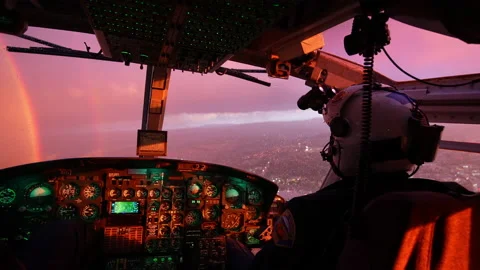 Aerial Helicopter Panoramic View of a Rainbow and Storm Clouds Stock Footage 197935391