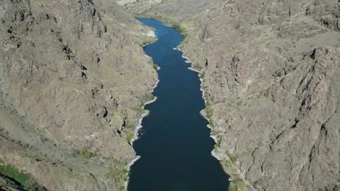 Aerial Hells Canyon Snake River Gorge Rocky Cliffs Idaho Oregon Deepest Canyon Stock Footage 335485568