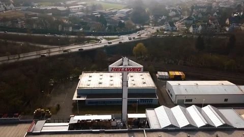 Aerial Hellweg Baumarkt Sign Stock Footage 105269072